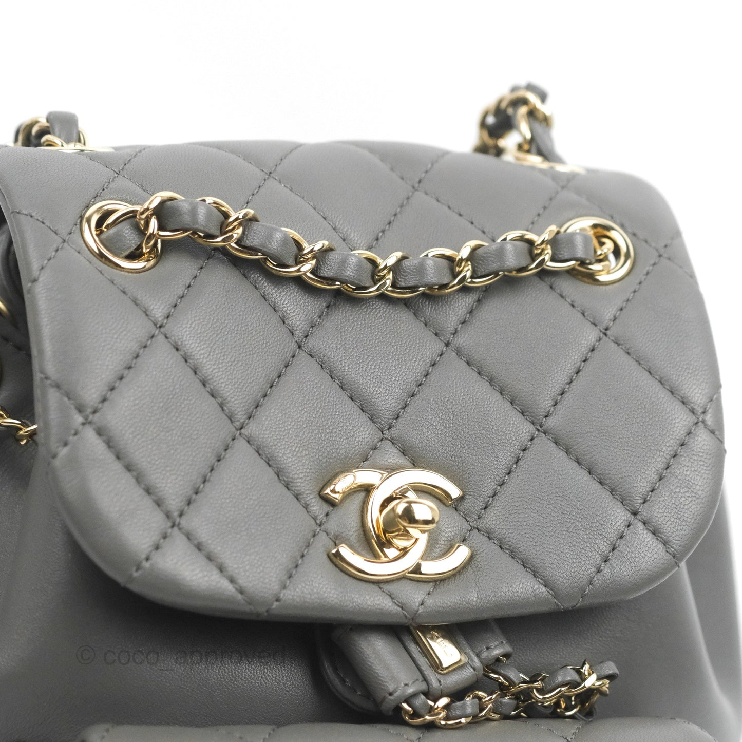Chanel Quilted Small Duma Drawstring Backpack Grey Lambskin Gold Hardware 22A