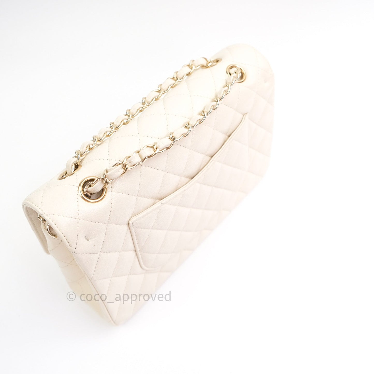 Chanel Classic Double Flap Quilted M/L Ivory Caviar Gold Hardware 17C