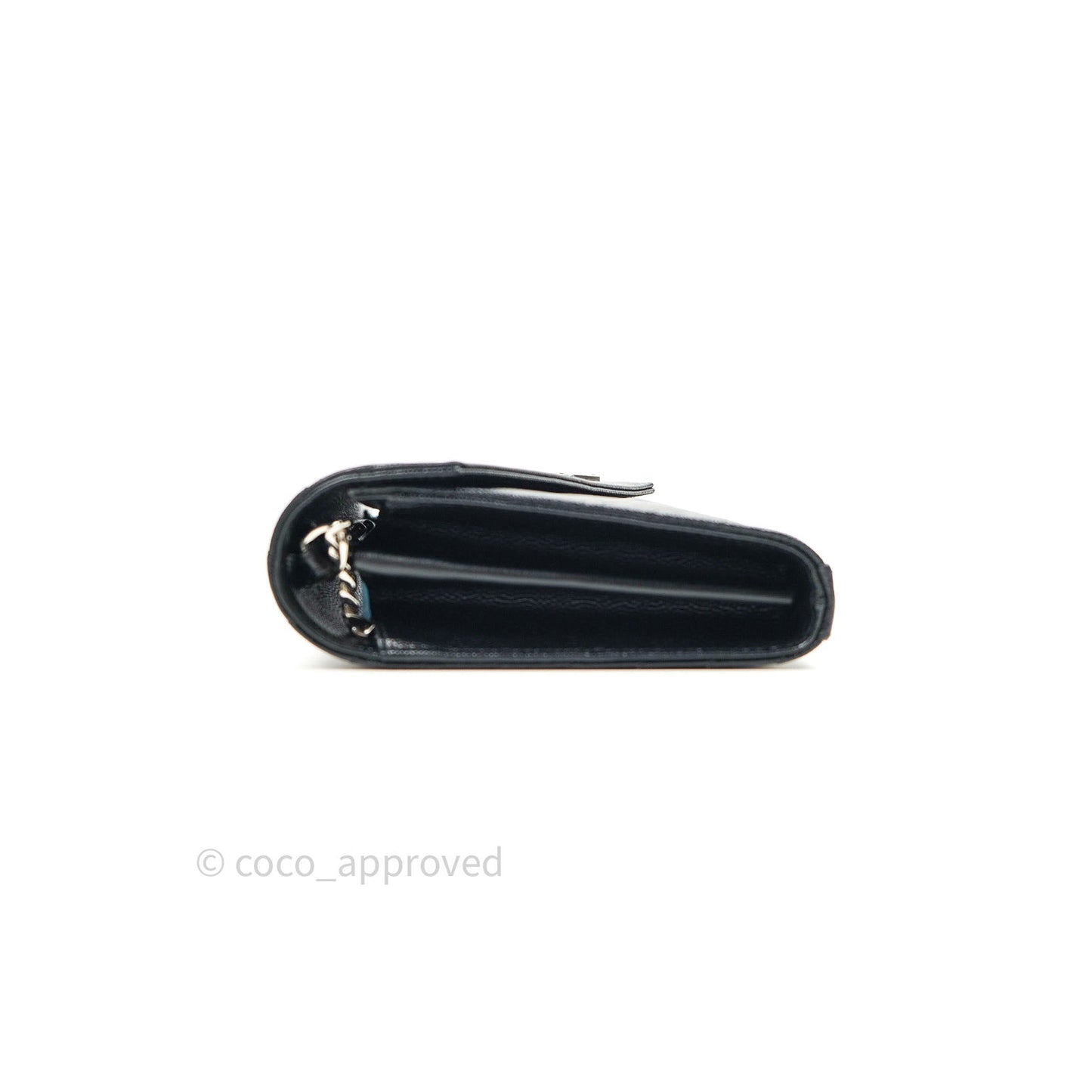 Saint Laurent Wallet on Chain Large in Black Grained Leather and Silver Hardware