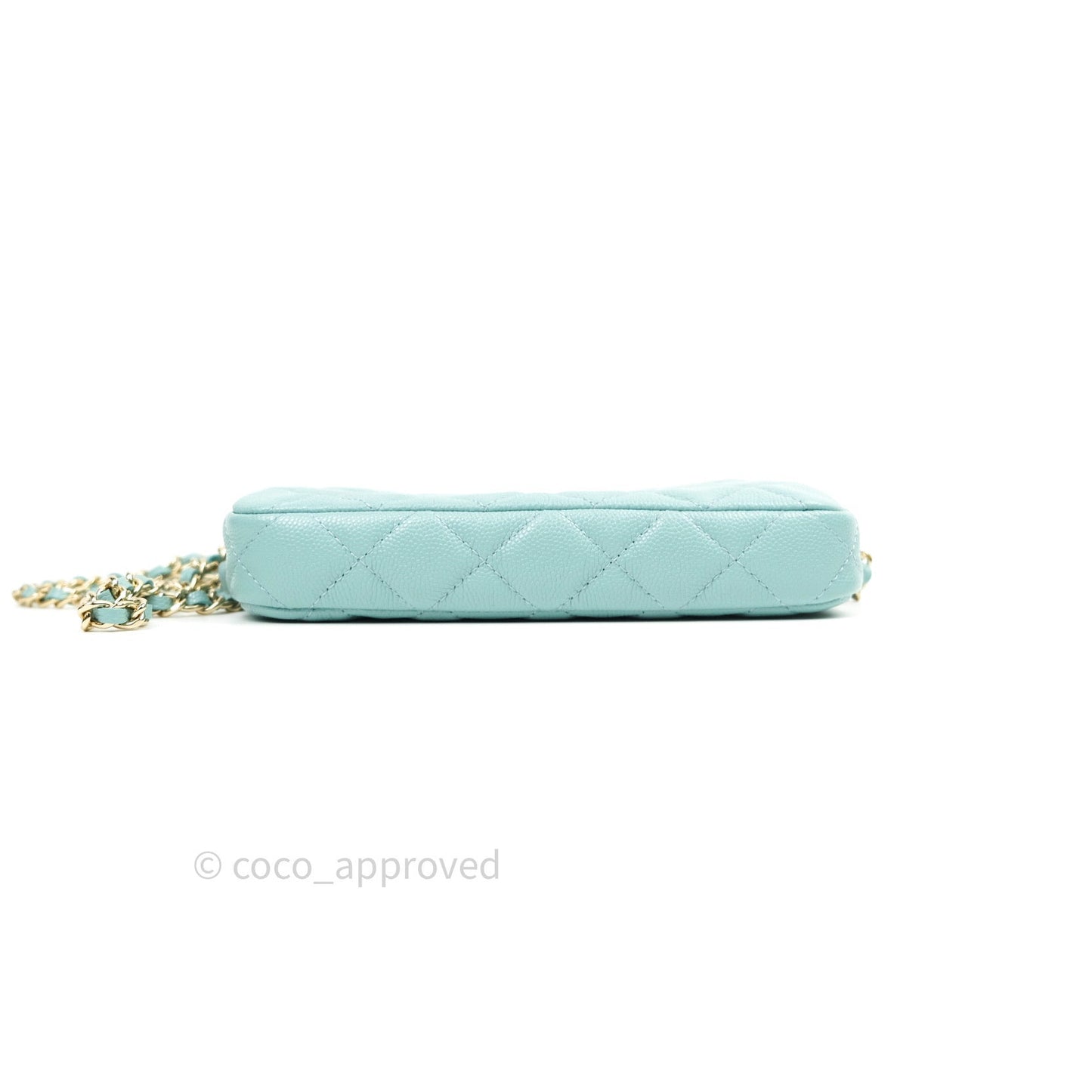 Chanel Tiffany Blue Caviar Clutch on Chain Gold Hardware 20C