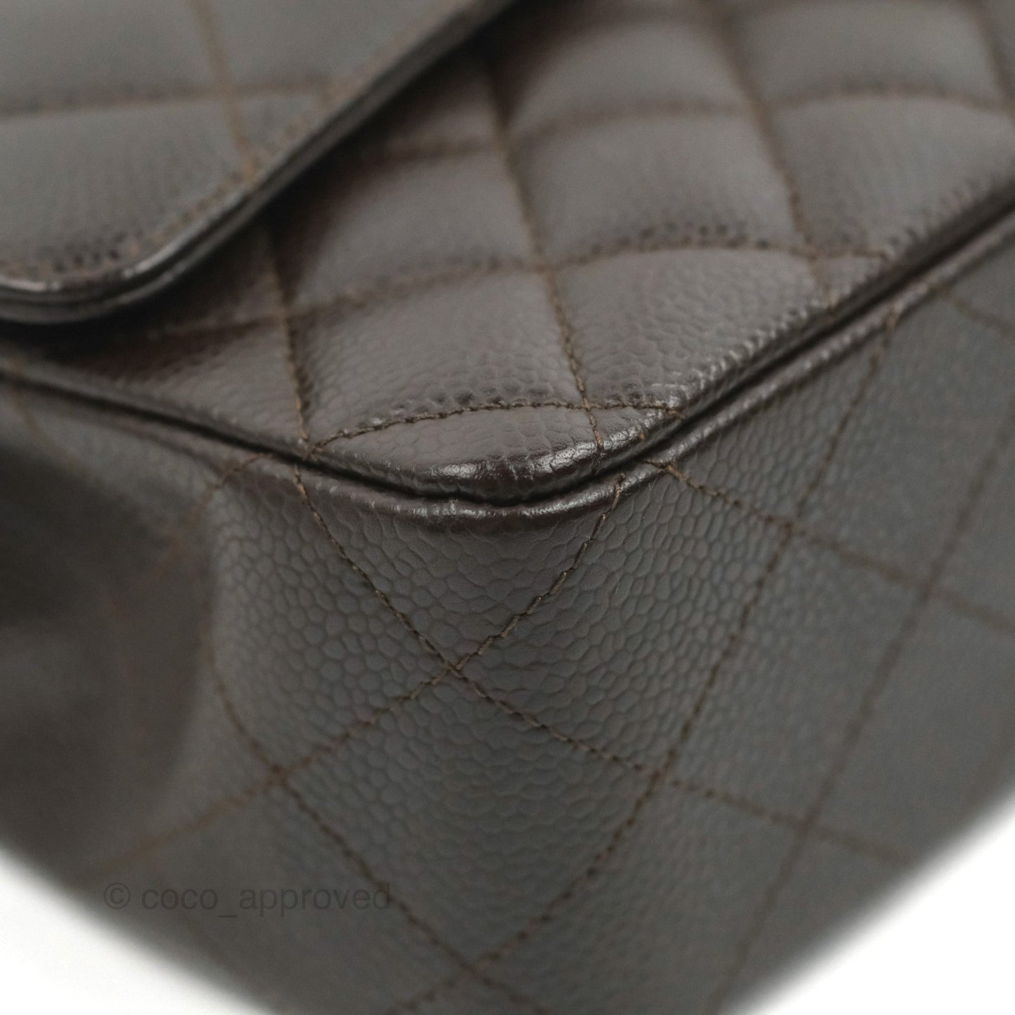 Chanel Classic M/L Medium Flap Quilted Dark Chocolate Brown Caviar Silver Hardware