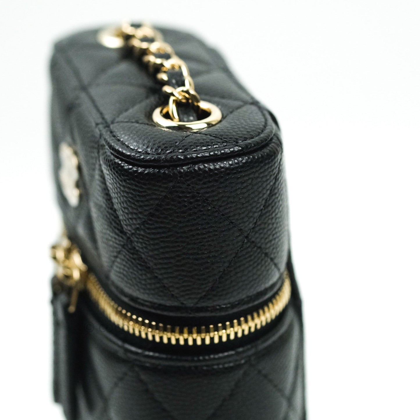 Chanel Vanity Phone Holder With Chain Black Caviar Gold Hardware