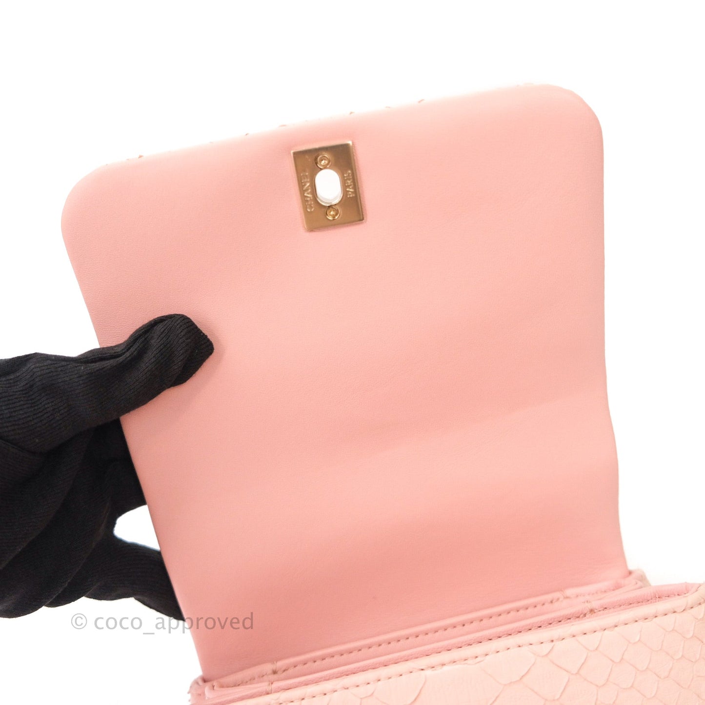 Chanel Small Handle Flap Bag Pink Python Gold Hardware