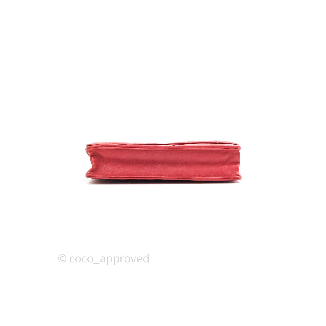 Chanel Quilted Wallet on Chain WOC Red Lambskin Silver Hardware