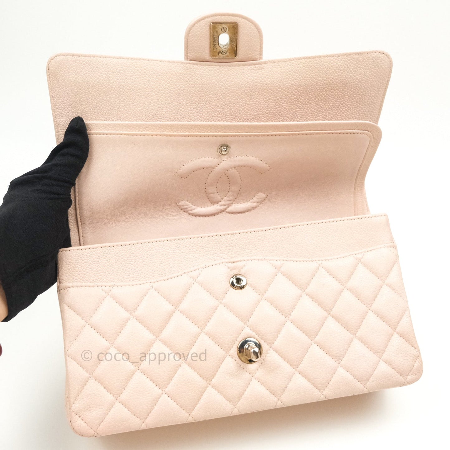 Chanel Classic M/L Medium Double Flap Sakura Pink Caviar Silver Hardware