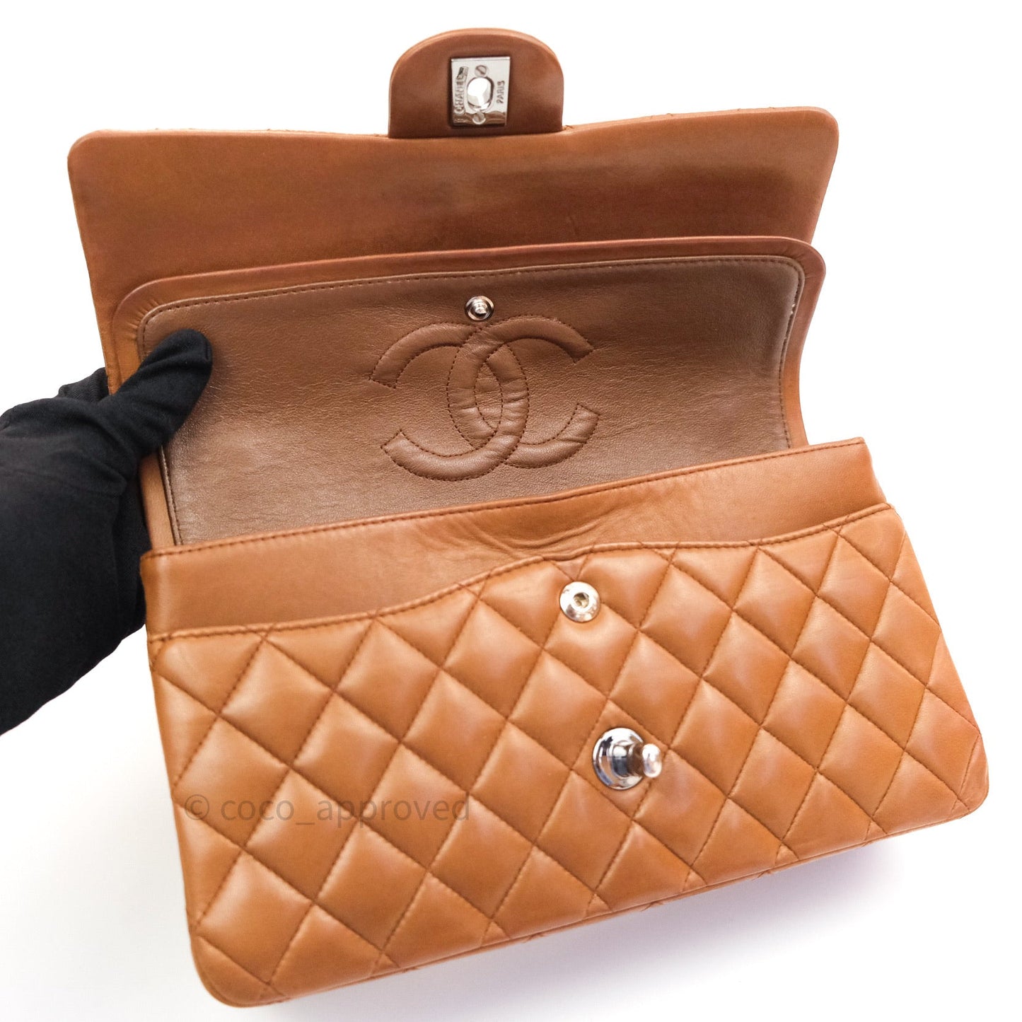 Chanel Classic M/L Brown Lambskin Silver Hardware