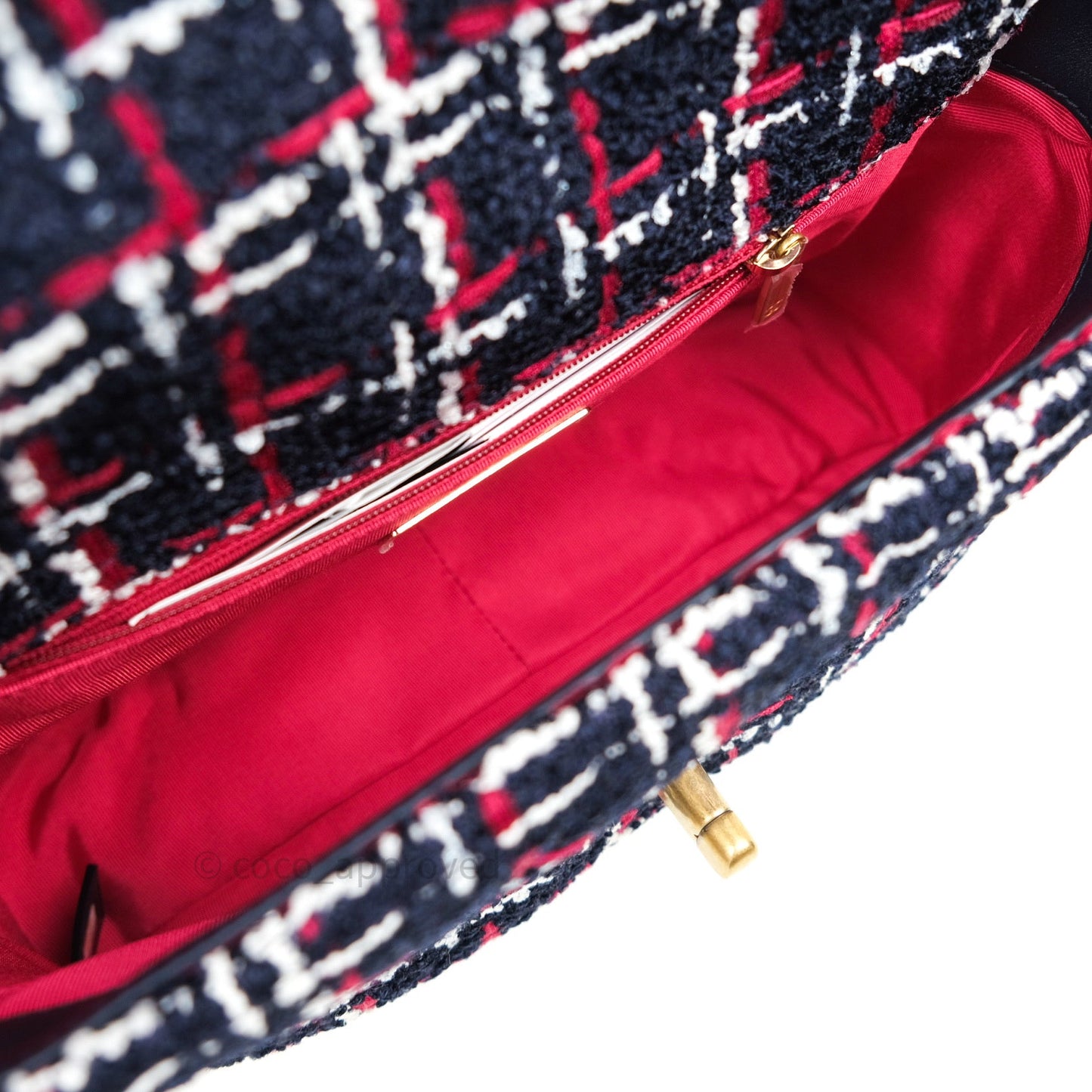Chanel 19 Small Tweed Red Navy Mixed Hardware
