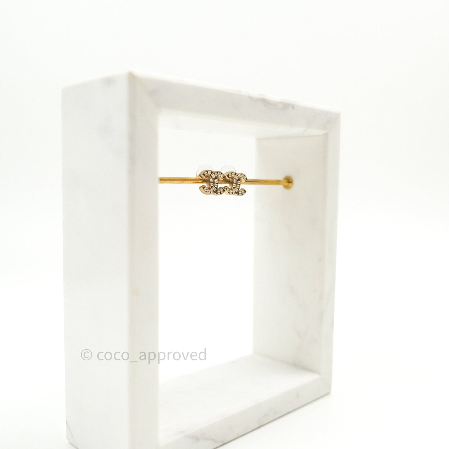 Chanel Crystal CC Earrings Gold Tone