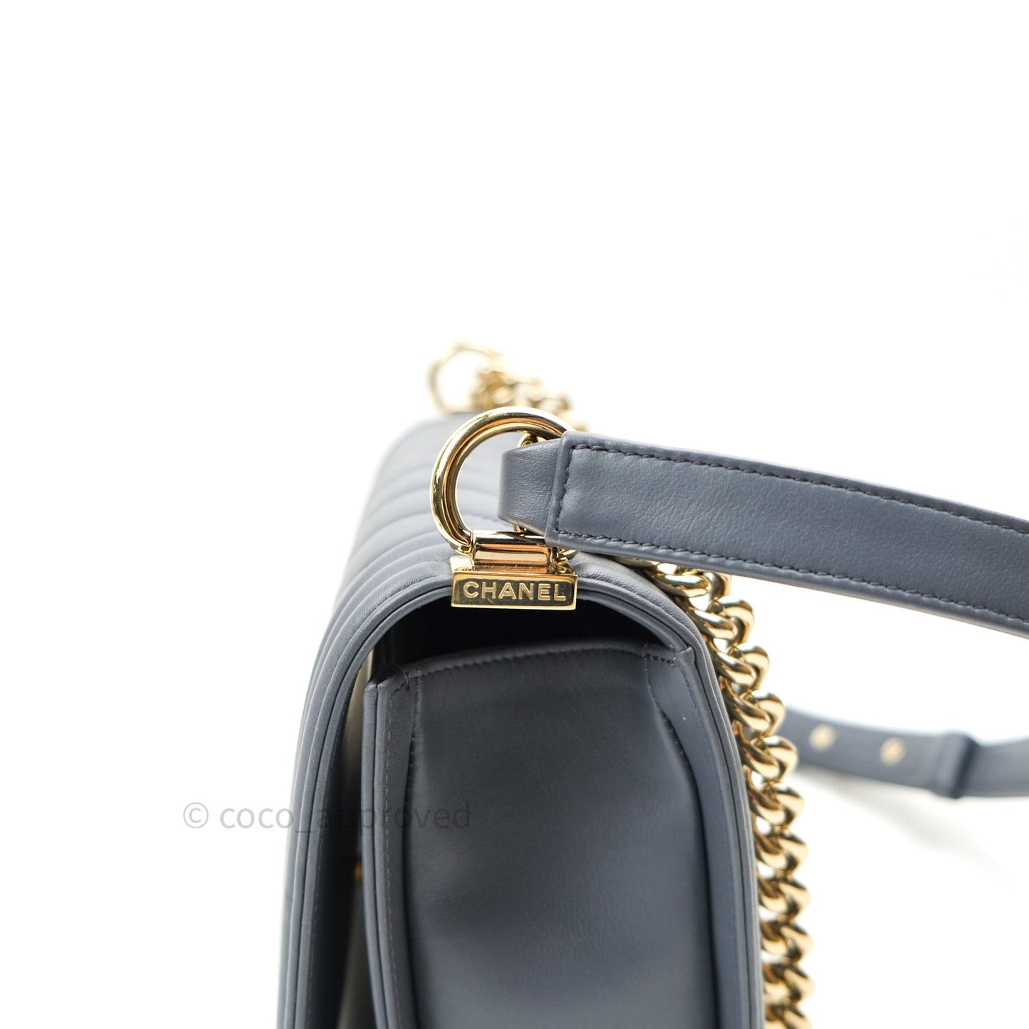 Chanel Boy Chevron Medium Grey Calfskin Light Gold Hardware