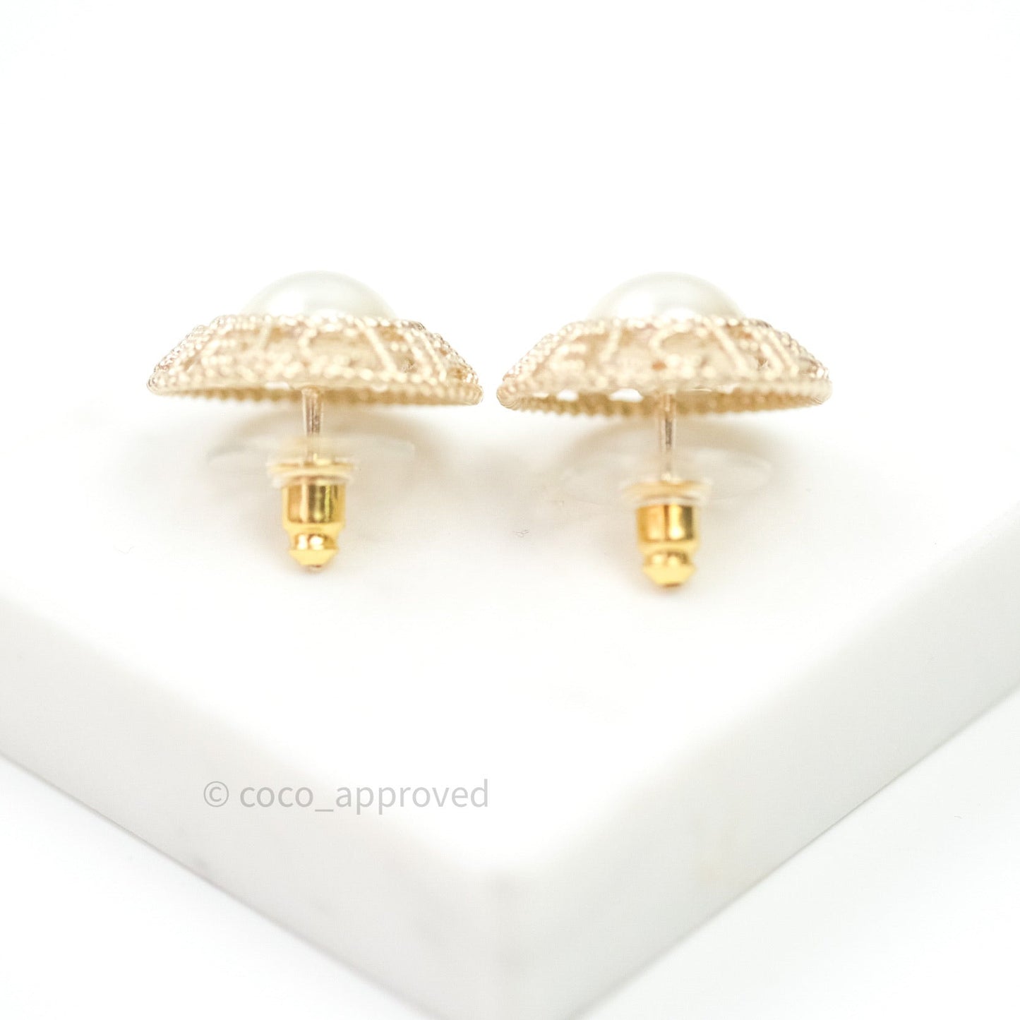 Chanel Pearl CC Round Rope Logo Earrings Gold