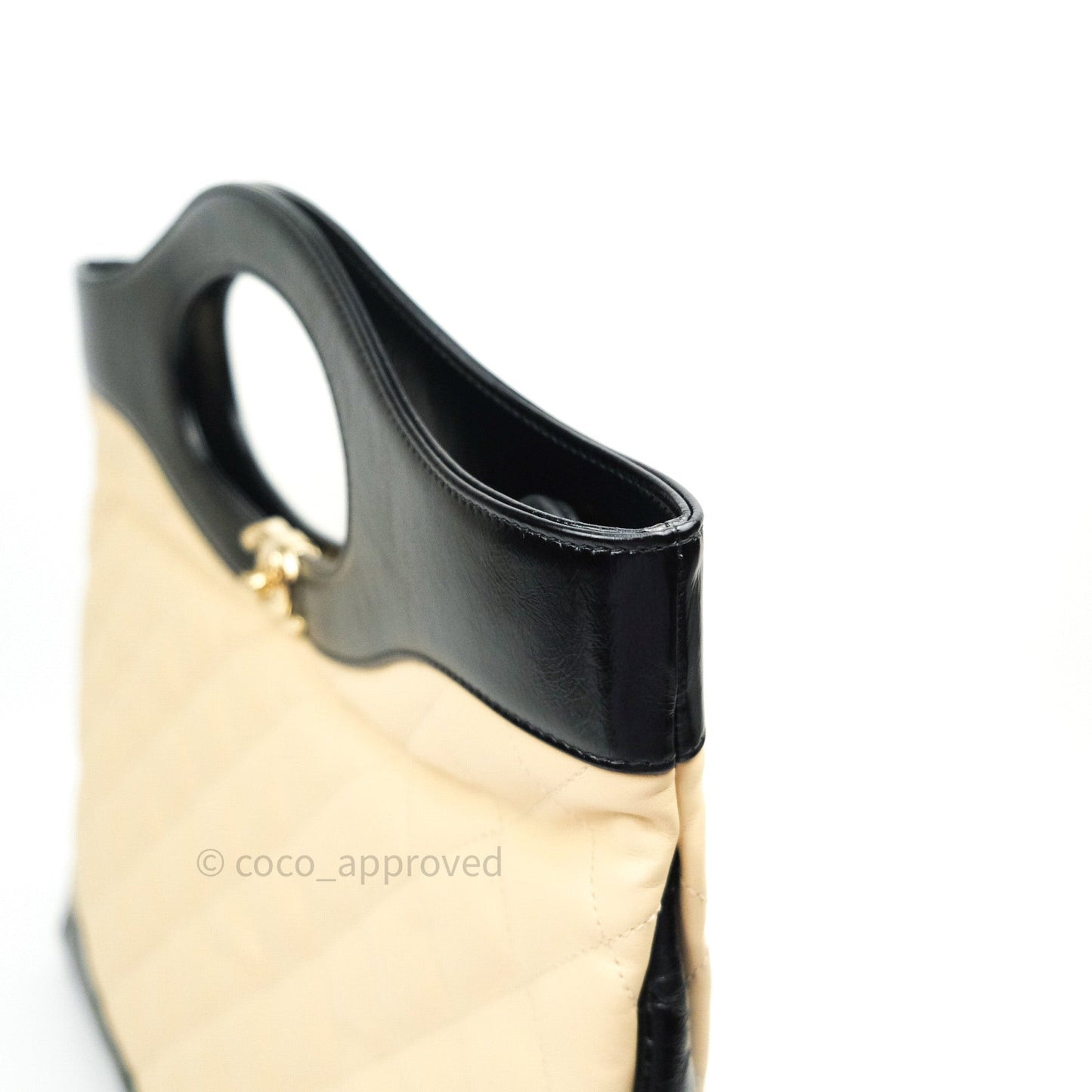 Chanel Aged Calfskin Quilted Large 31 Shopping Bag Beige Black