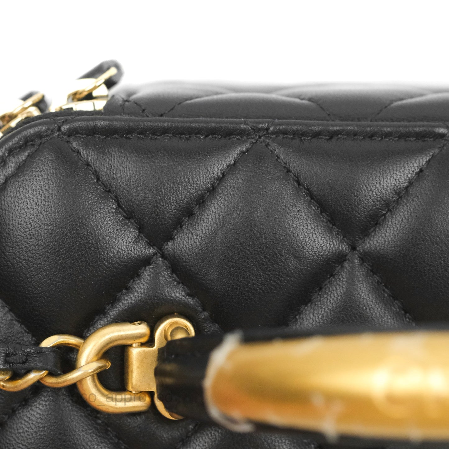 Chanel Vanity Rectangular Metal Top Handle Black Lambskin Aged Gold Hardware 22B