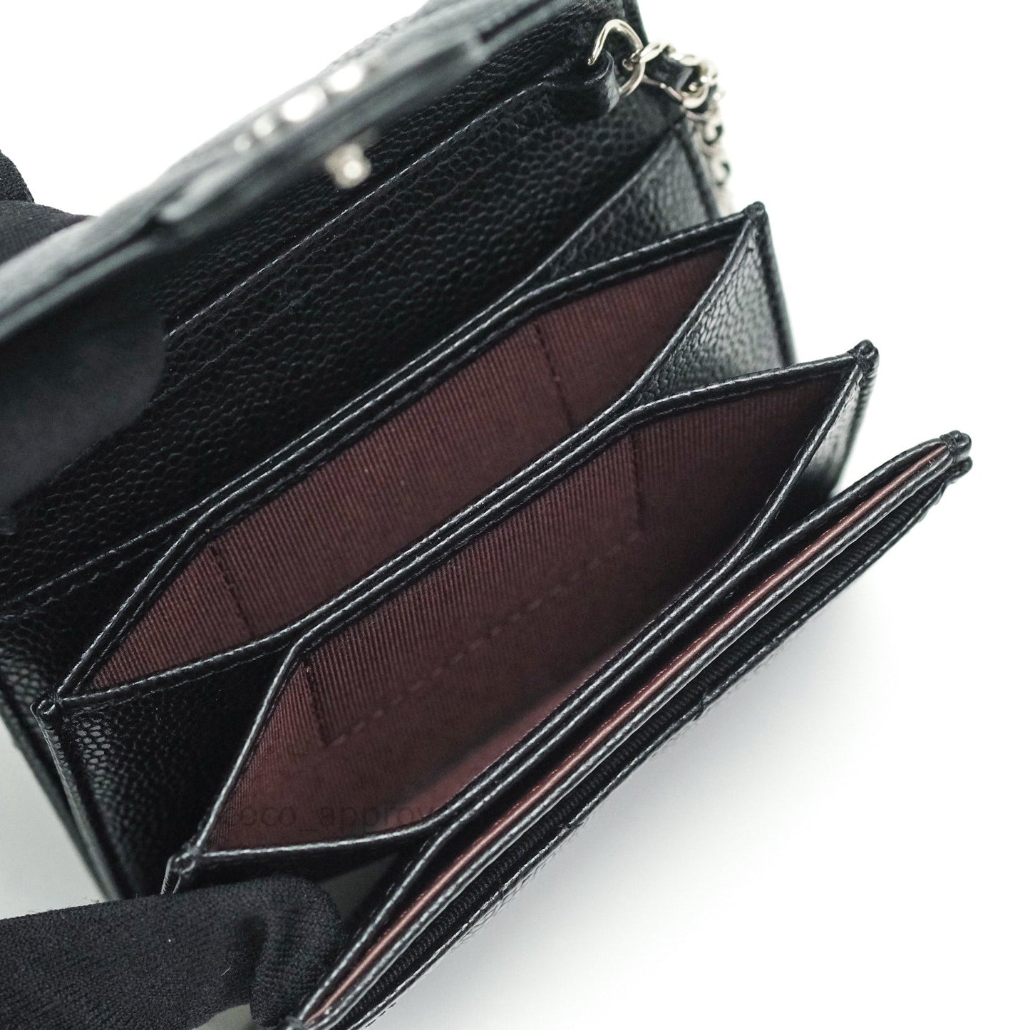 Chanel Mini Wallet With Chain Black Caviar Silver Hardware