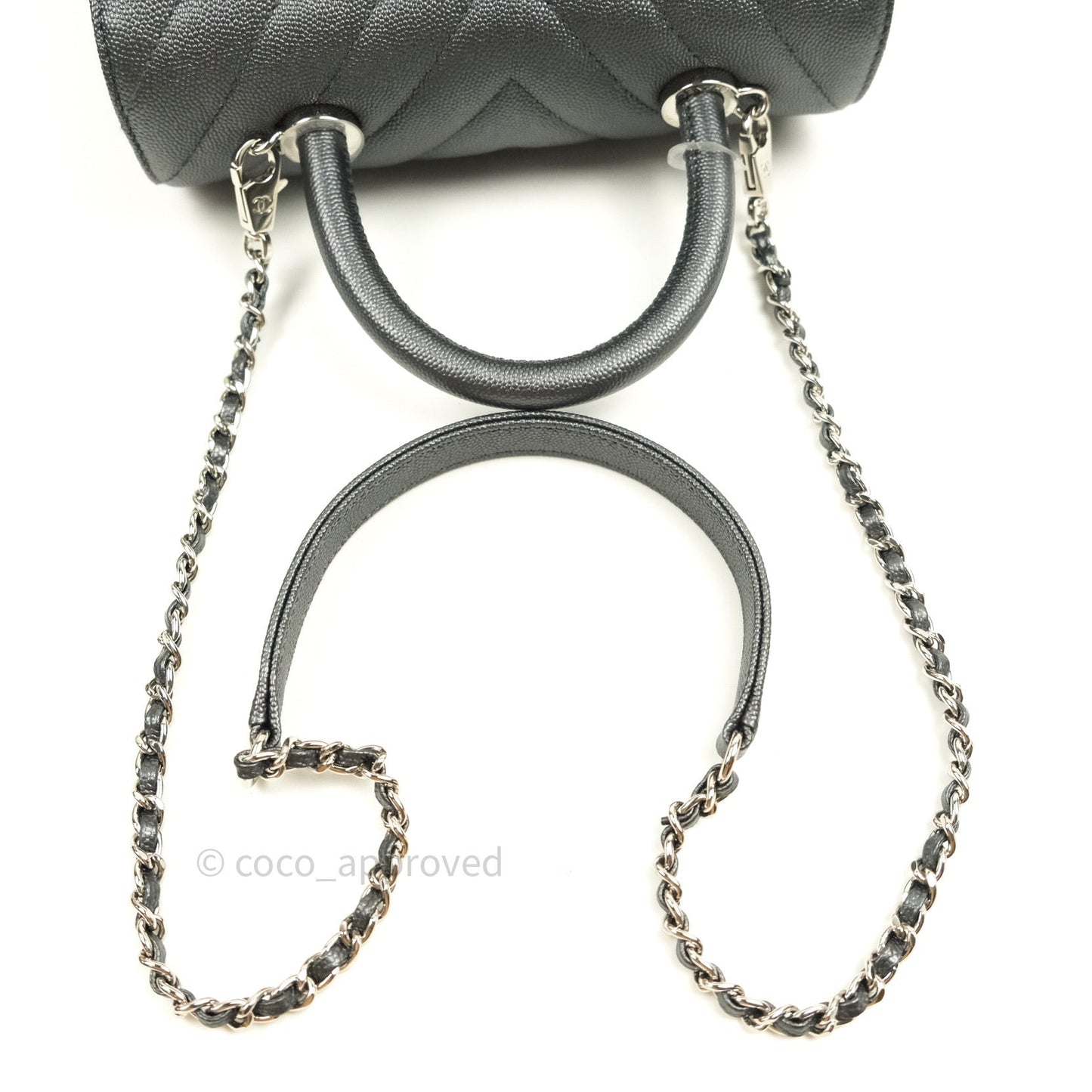 Chanel Coco Handle Chevron Mini Dark Grey Caviar Quilted Dark Silver Hardware