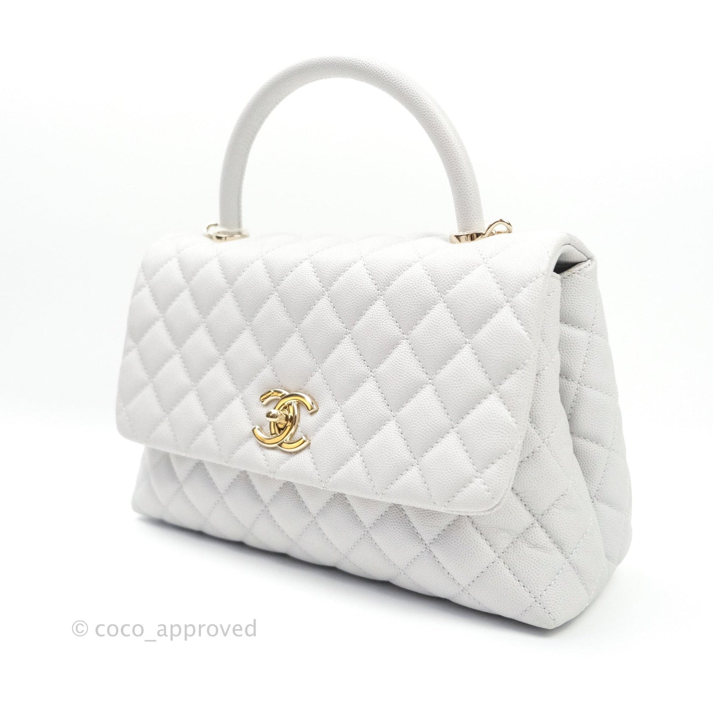 Chanel Small Coco Handle Quilted Light Grey Light Gold Hardware