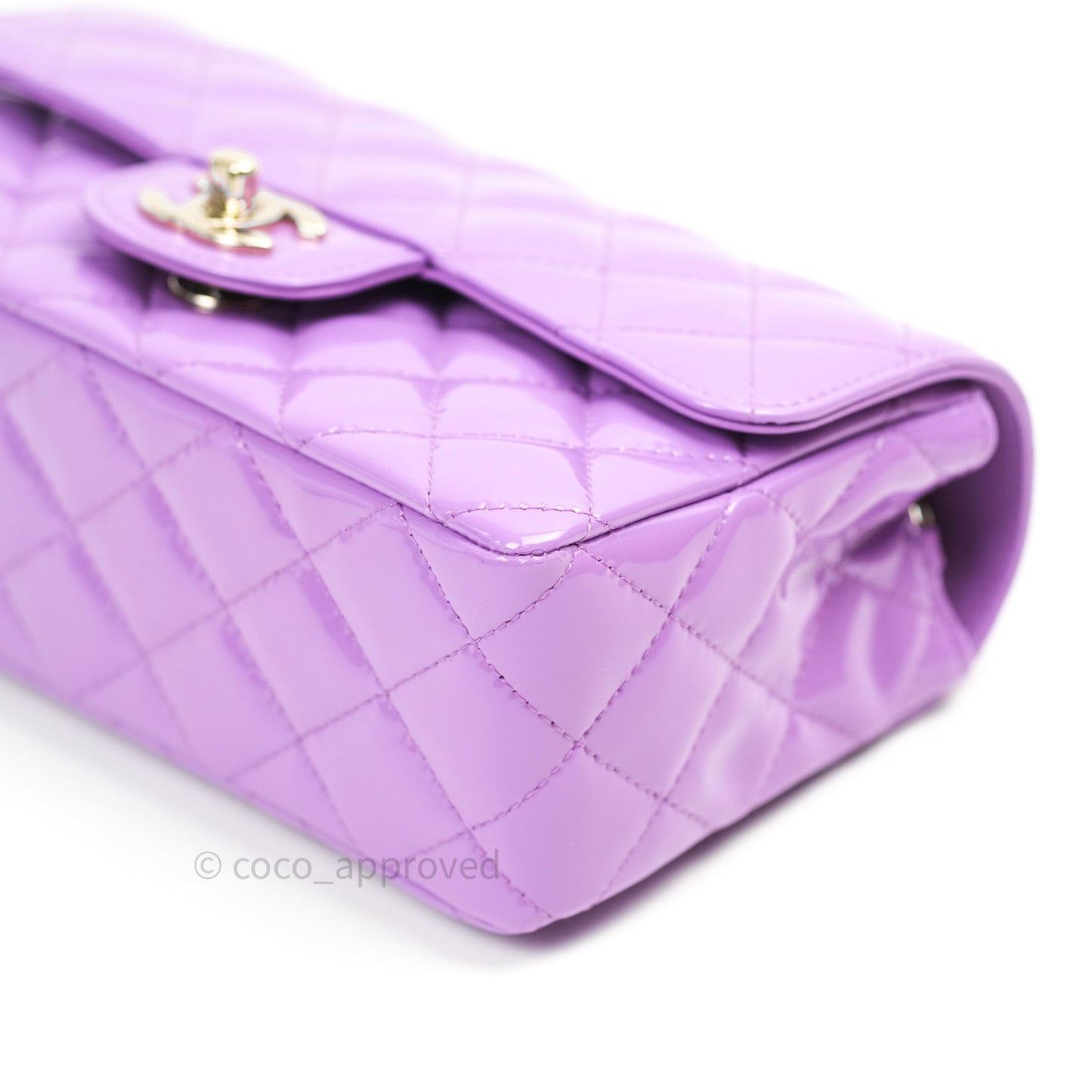 Chanel Quilted Mini Rectangular Purple Patent Leather Light Gold Hardware 20S