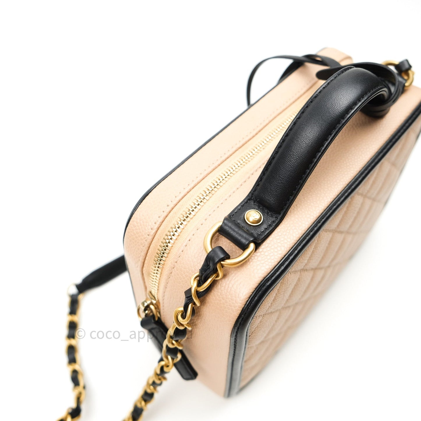 Chanel Quilted Medium CC Filigree Vanity Case Beige Caviar Gold Hardware