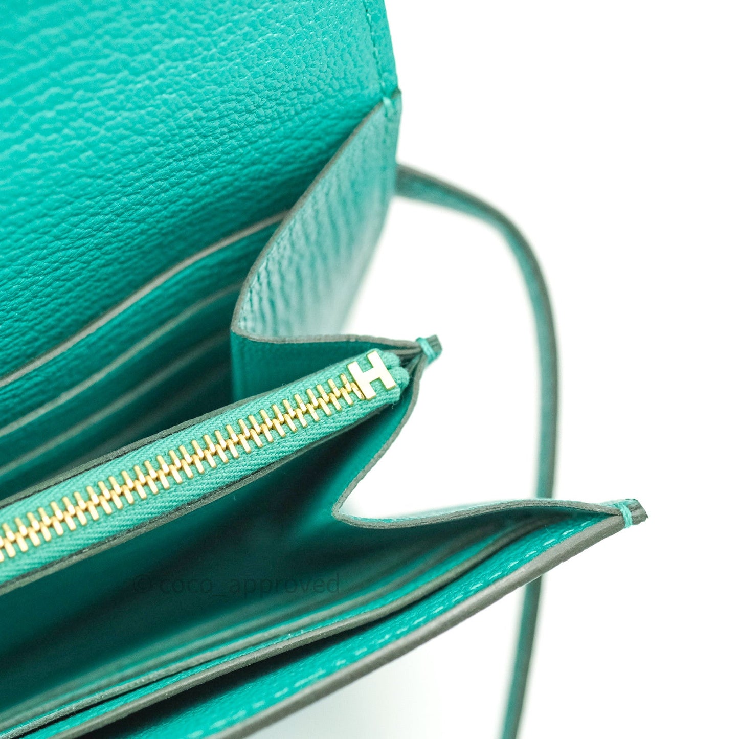 Hermès Chevre Mysore Kelly Wallet Vert Verone Gold Hardware