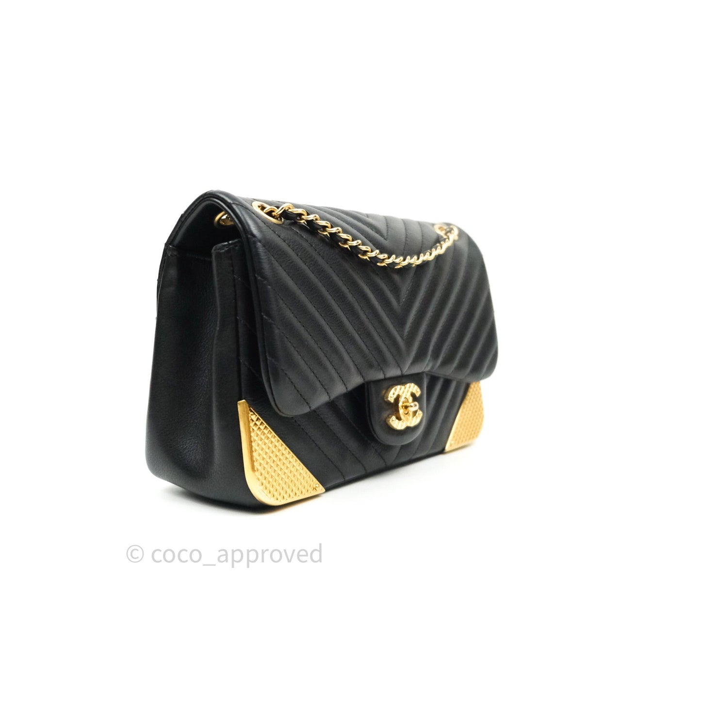 Chanel Chevron Rock The Corner Mini Black Calfskin Gold Hardware 18A