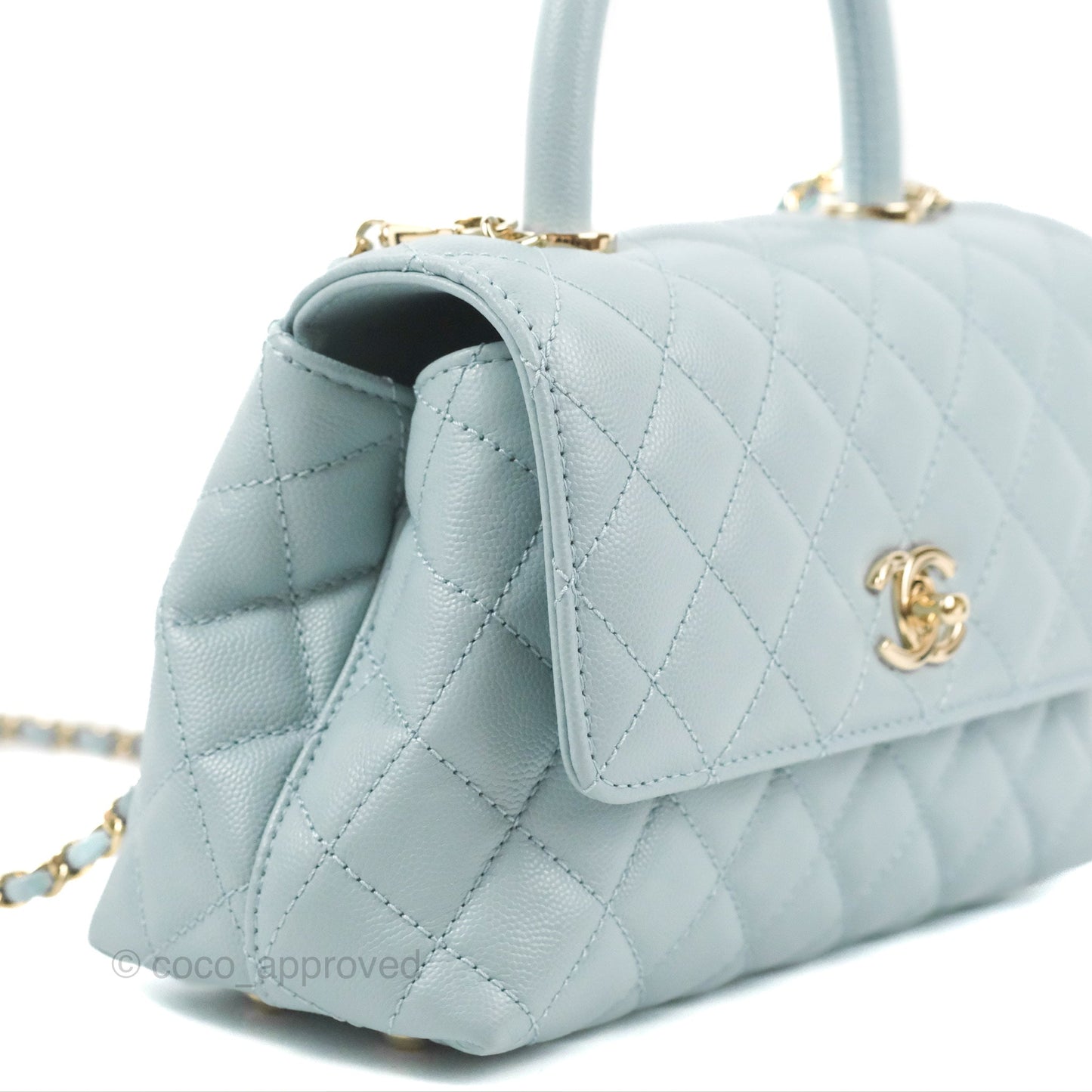 Chanel Small Coco Handle Blue Caviar Gold Hardware