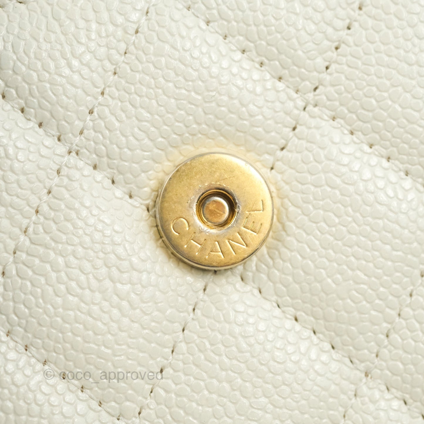 Chanel Mini Clutch With Chain White Caviar Aged Gold Hardware