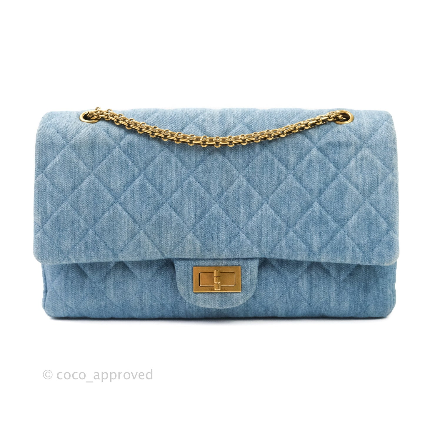 Chanel Quilted 2.55 Reissue 227 Double Flap Denim Gold Hardware