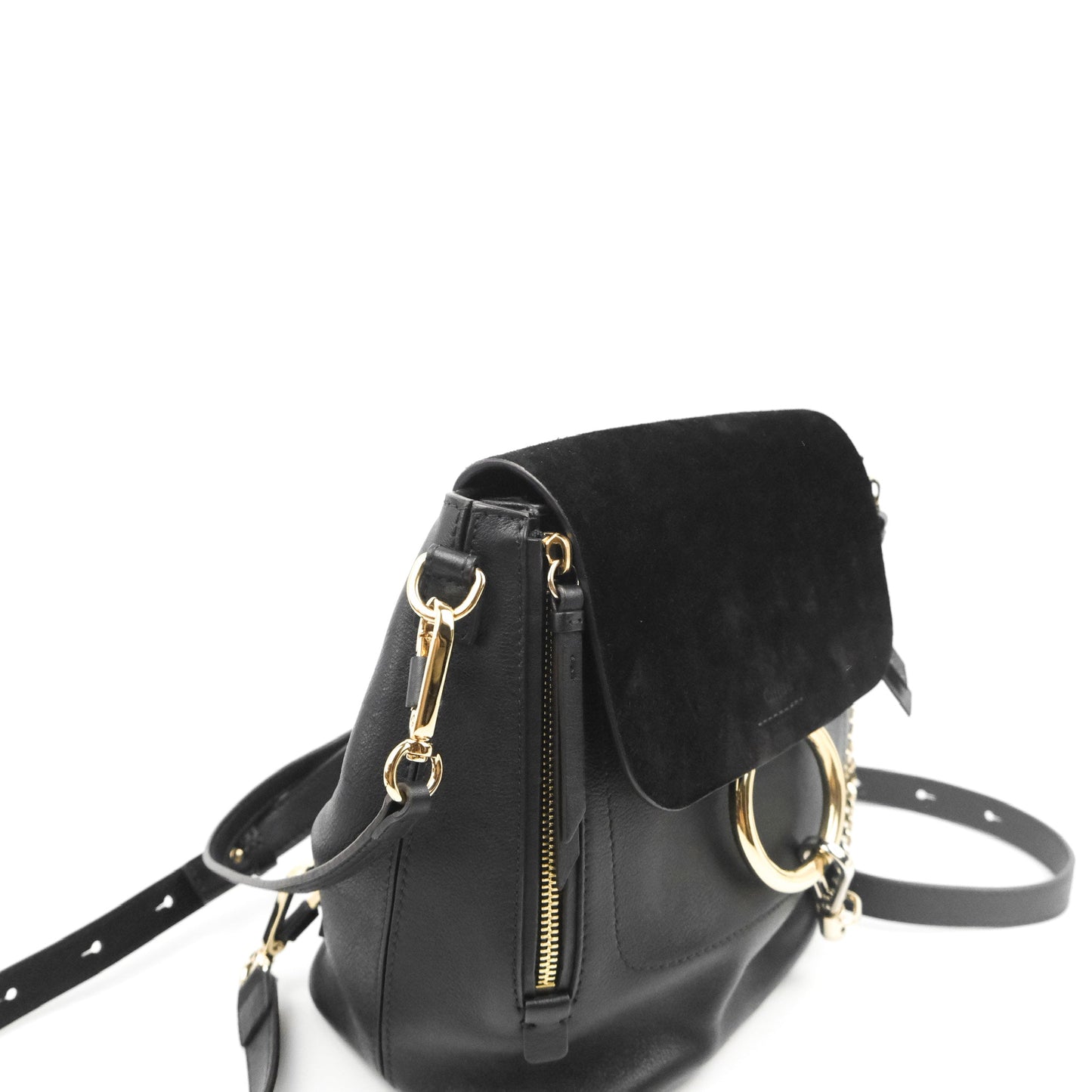 Chloe Small Faye Backpack Suede Calfskin Black Gold Hardware