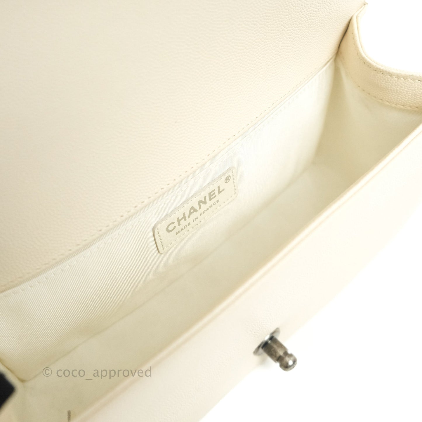 Chanel Quilted Medium Caviar Ivory Boy Flap Ruthenium Hardware