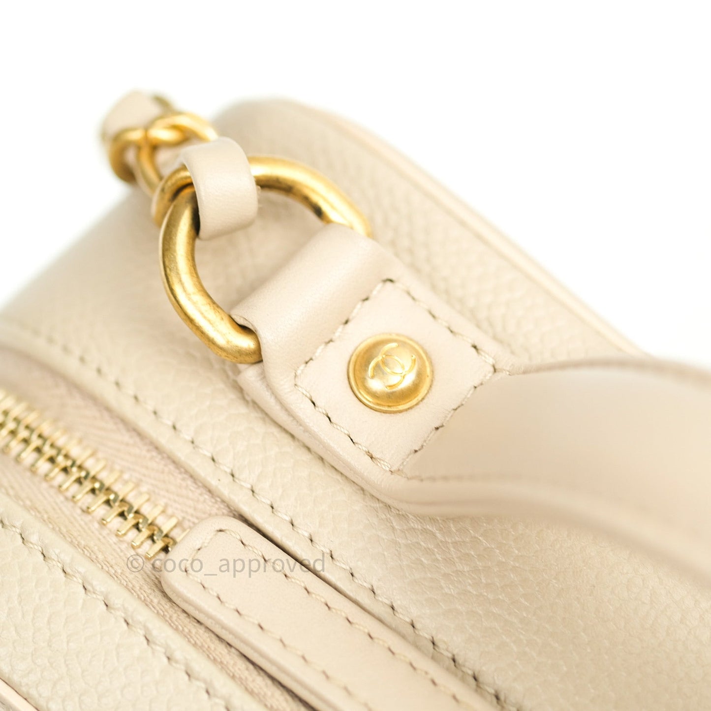 Chanel Quilted Medium CC Filigree Vanity Case Light Beige Caviar Gold Hardware