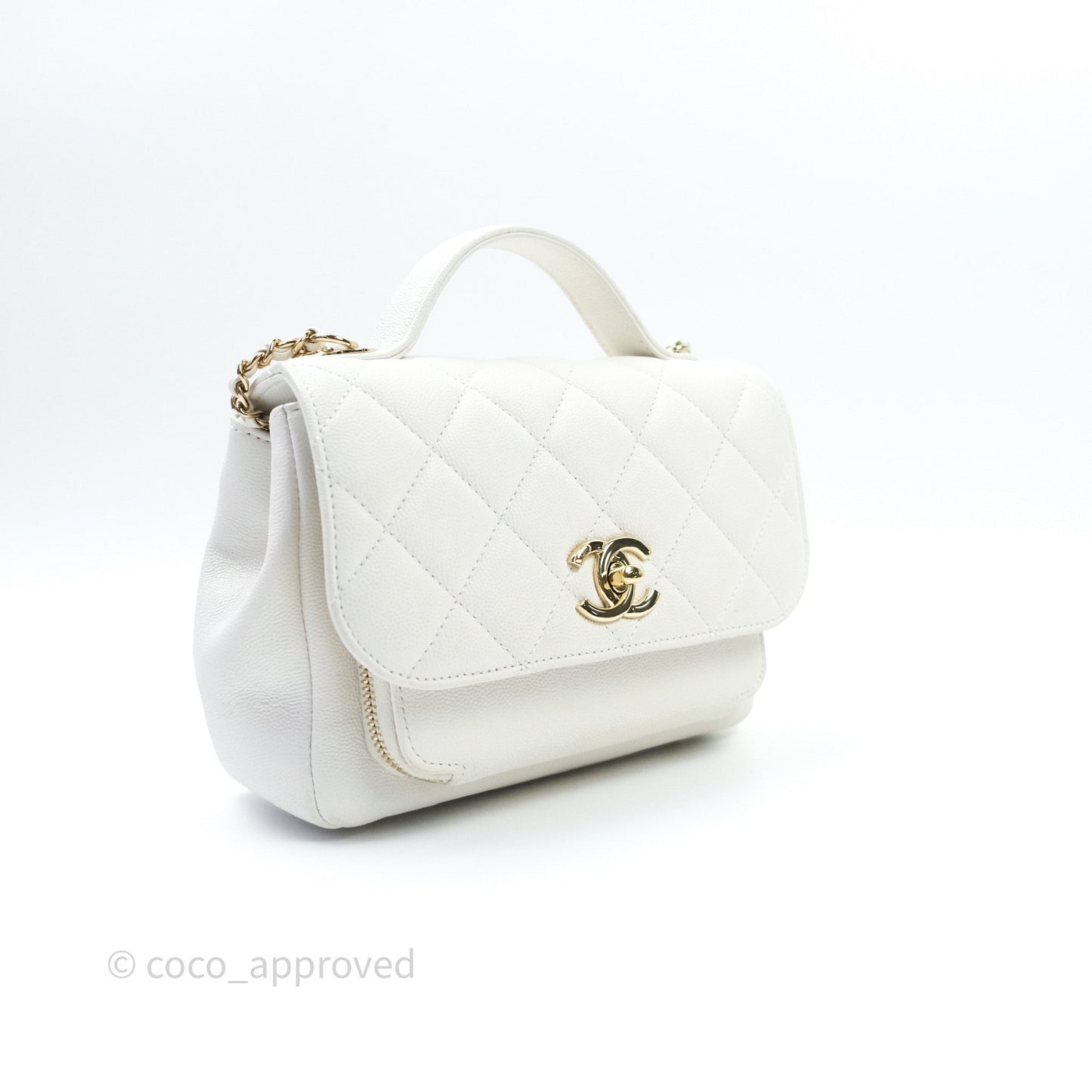 Chanel Quilted Small Business Affinity Flap White Caviar Light Gold Hardware