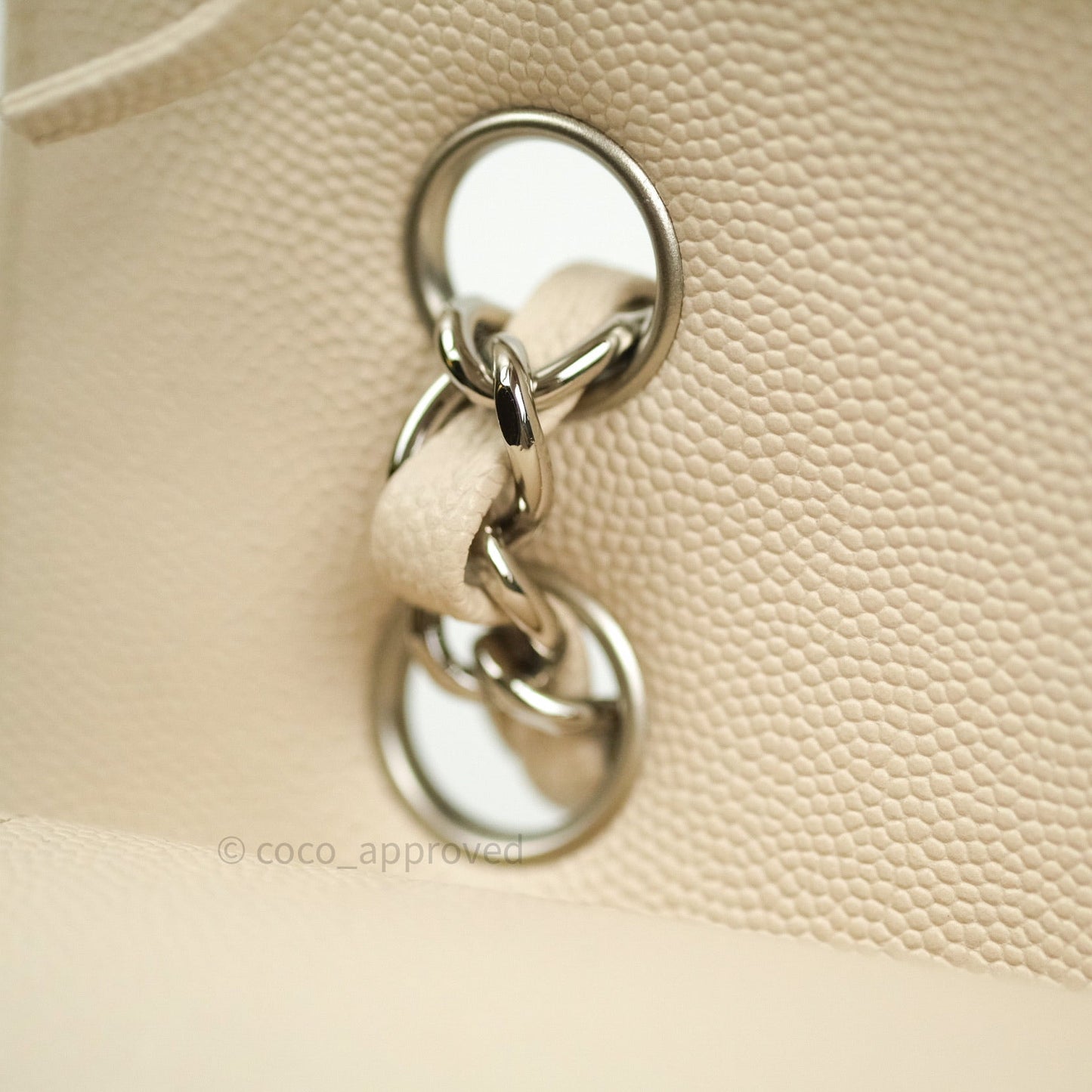 Chanel Classic M/L Medium Double Flap Quilted Ivory Caviar Silver Hardware