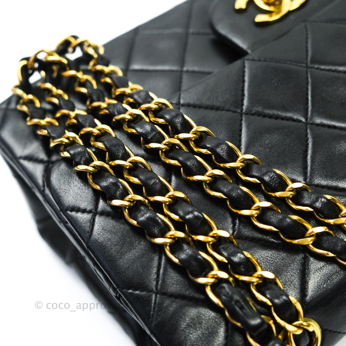 Chanel Vintage M/L Medium Double Flap Bag Black Lambskin 24K Gold Hardware