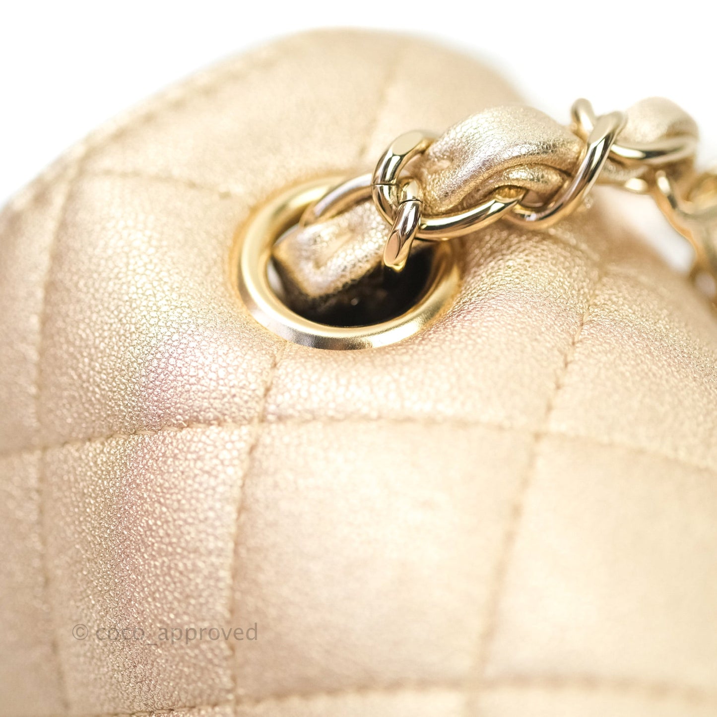 Chanel Quilted Mini Rectangular Metallic Champagne Gold Lambskin Gold Hardware
