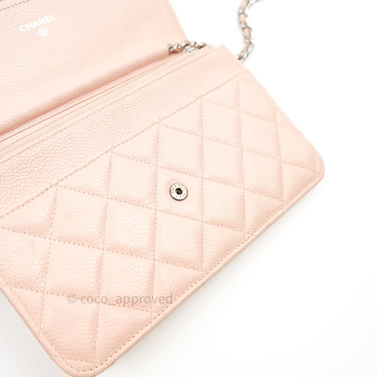 Chanel Quilted Wallet on Chain WOC Baby Pink Caviar Silver Hardware