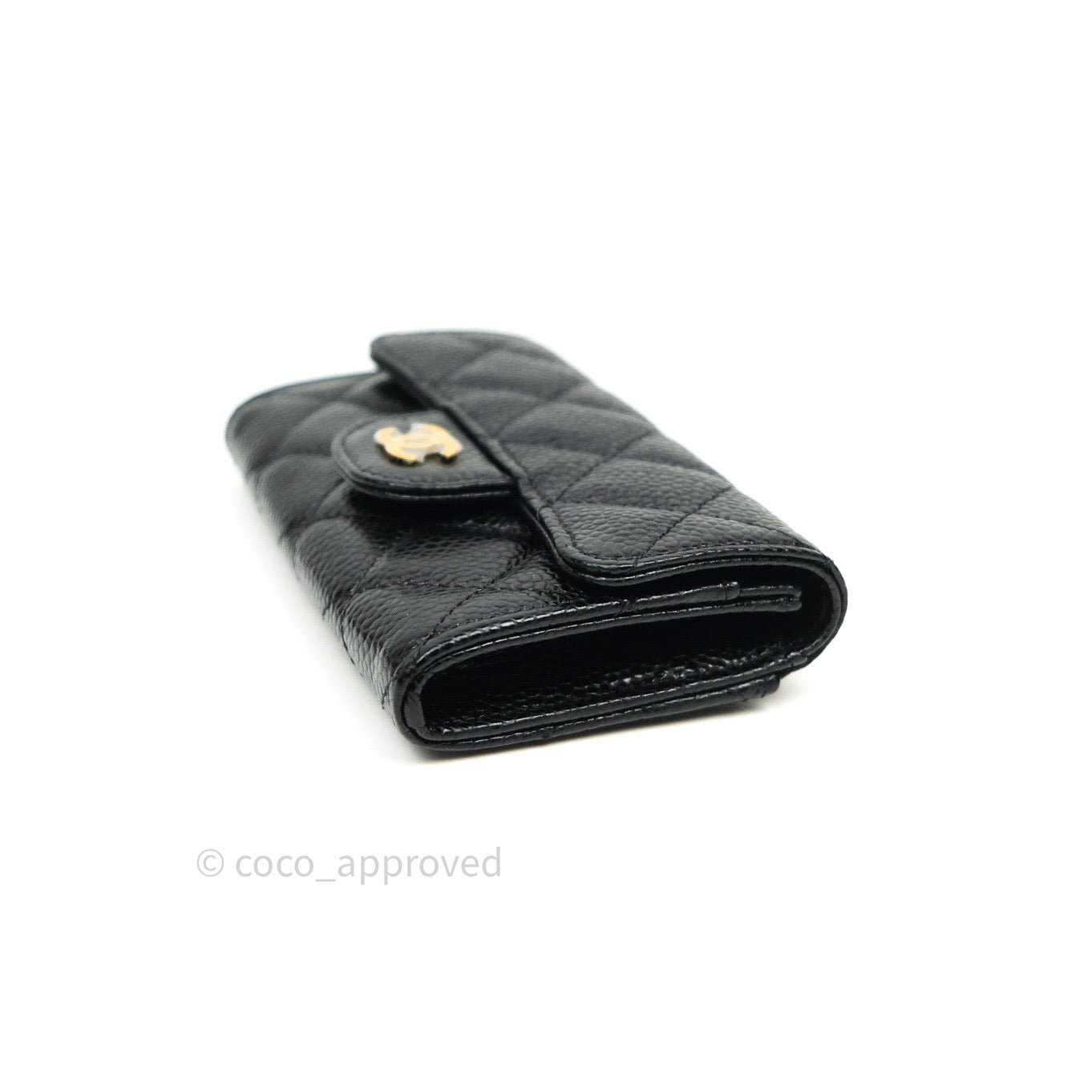 Chanel Caviar Quilted Flap Card Holder Black Gold Hardware