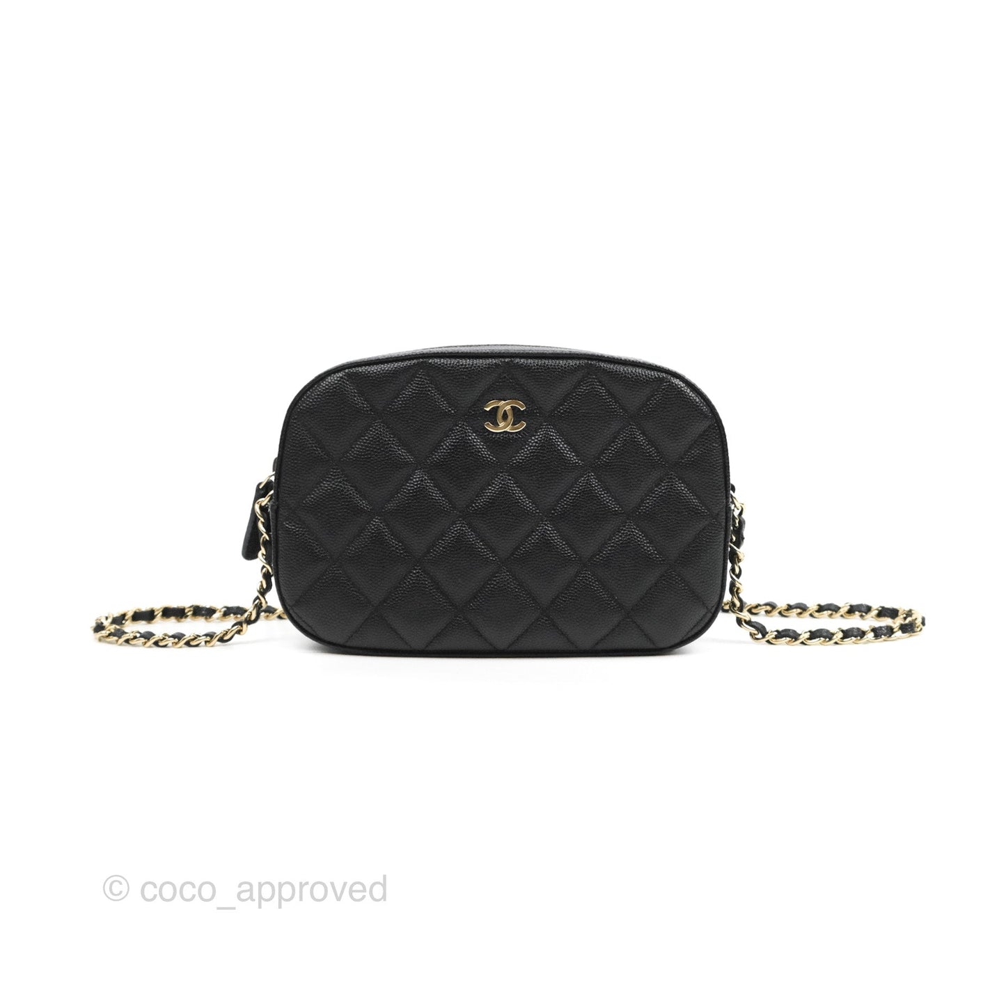 Chanel Quilted Camera Bag Black Caviar Gold Hardware 21A
