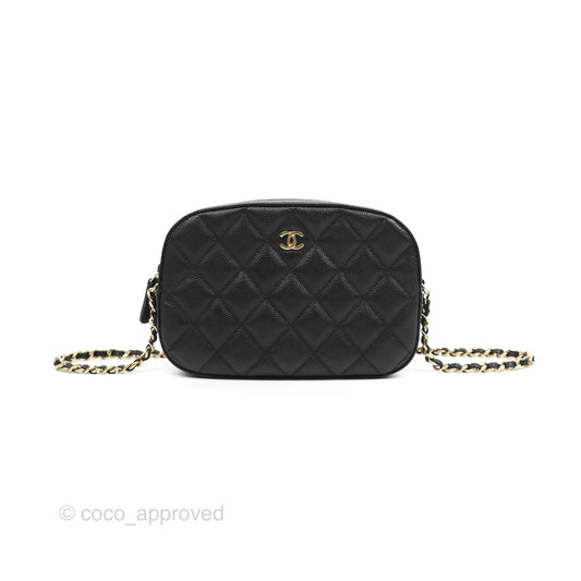 Chanel Quilted Camera Bag Black Caviar Gold Hardware 21A