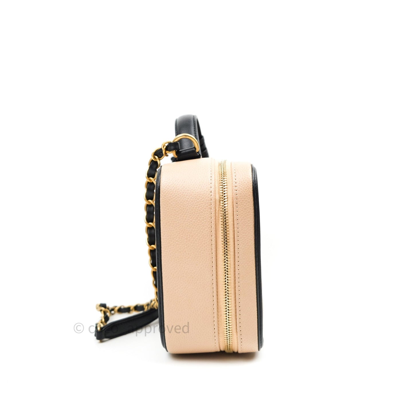 Chanel Quilted Medium CC Filigree Vanity Case Beige Caviar Gold Hardware