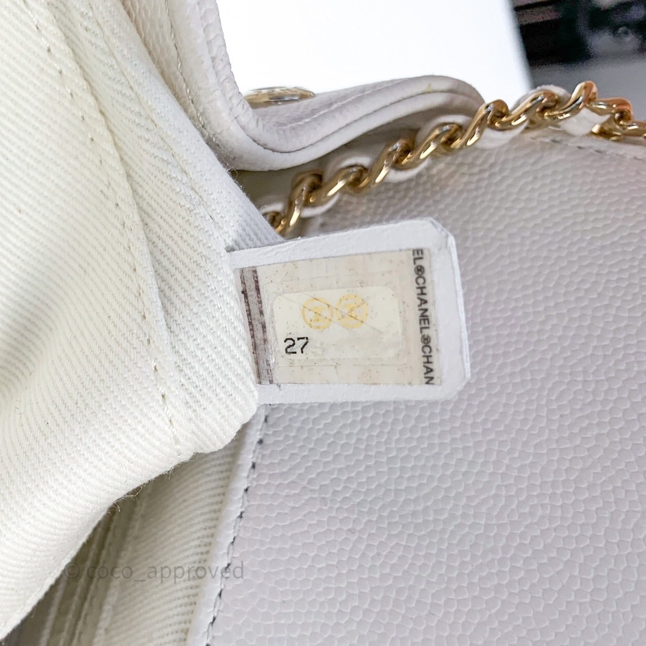 Chanel Quilted Small Business Affinity Flap White Caviar Light Gold Hardware