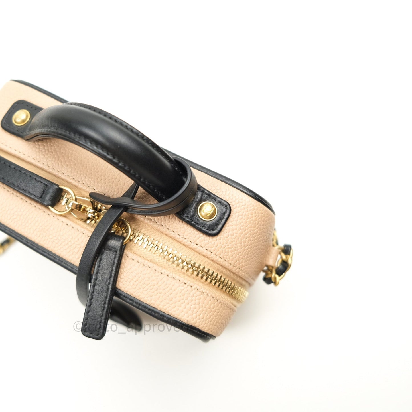 Chanel Quilted Small CC Filigree Vanity Case Beige Black Caviar