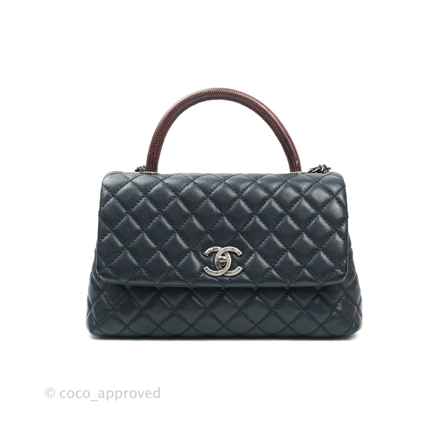 Chanel Small Coco Handle Quilted Navy Caviar Lizard Handle Ruthenium Hardware