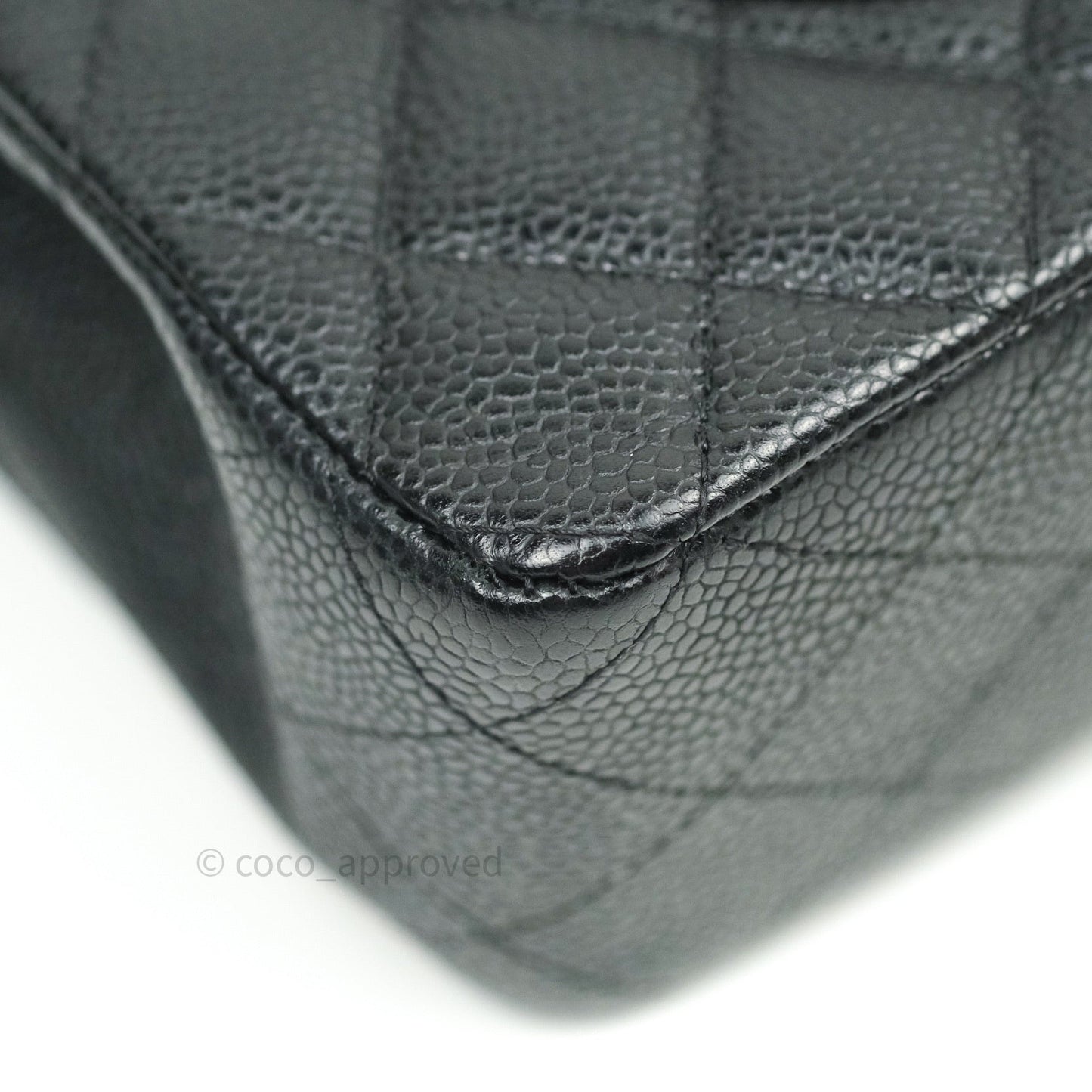 Chanel Quilted M/L Medium Double Flap Bag Black Caviar Silver Hardware