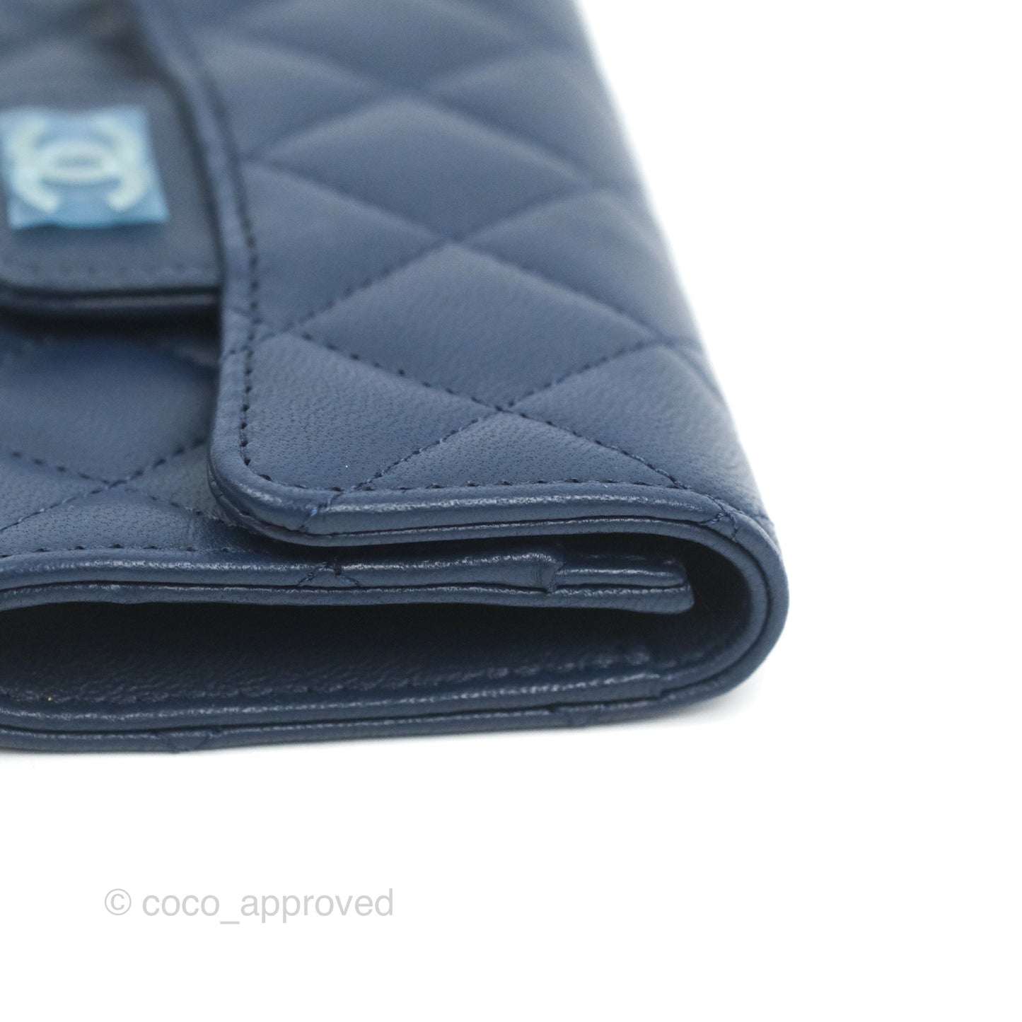 Chanel Quilted Flap Card Holder Navy Lambskin Silver Hardware
