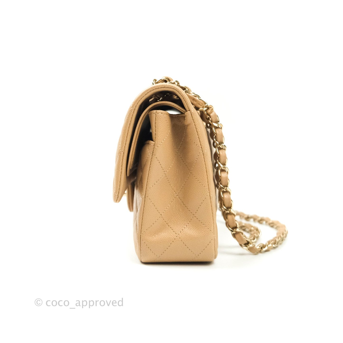 Chanel Classic M/L Medium Double Flap Dark Beige Caviar Gold Hardware 19B