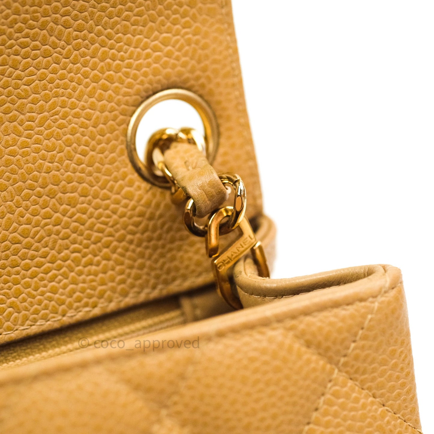 Chanel Quilted Vintage Mini Square Flap Beige Caviar 24K Gold Hardware