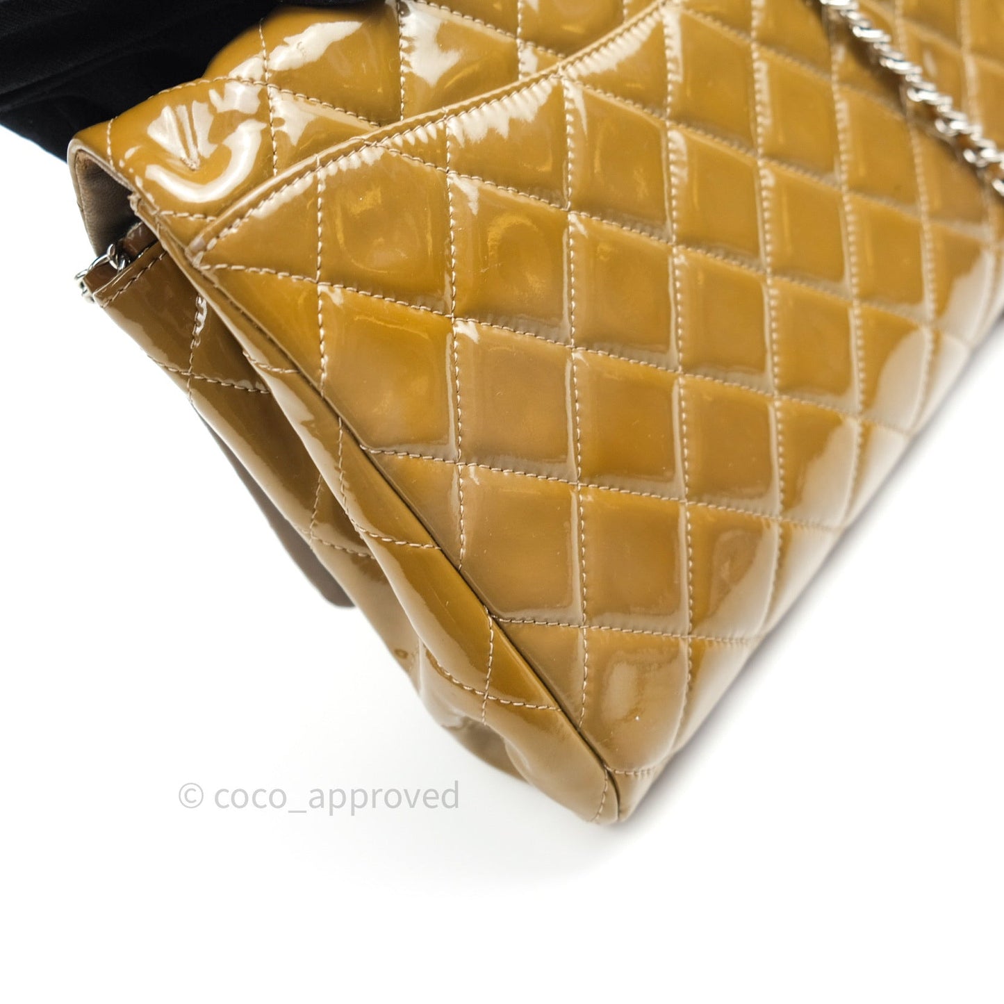 Chanel Quilted Clutch with Chain Khaki Patent Leather Silver Hardware