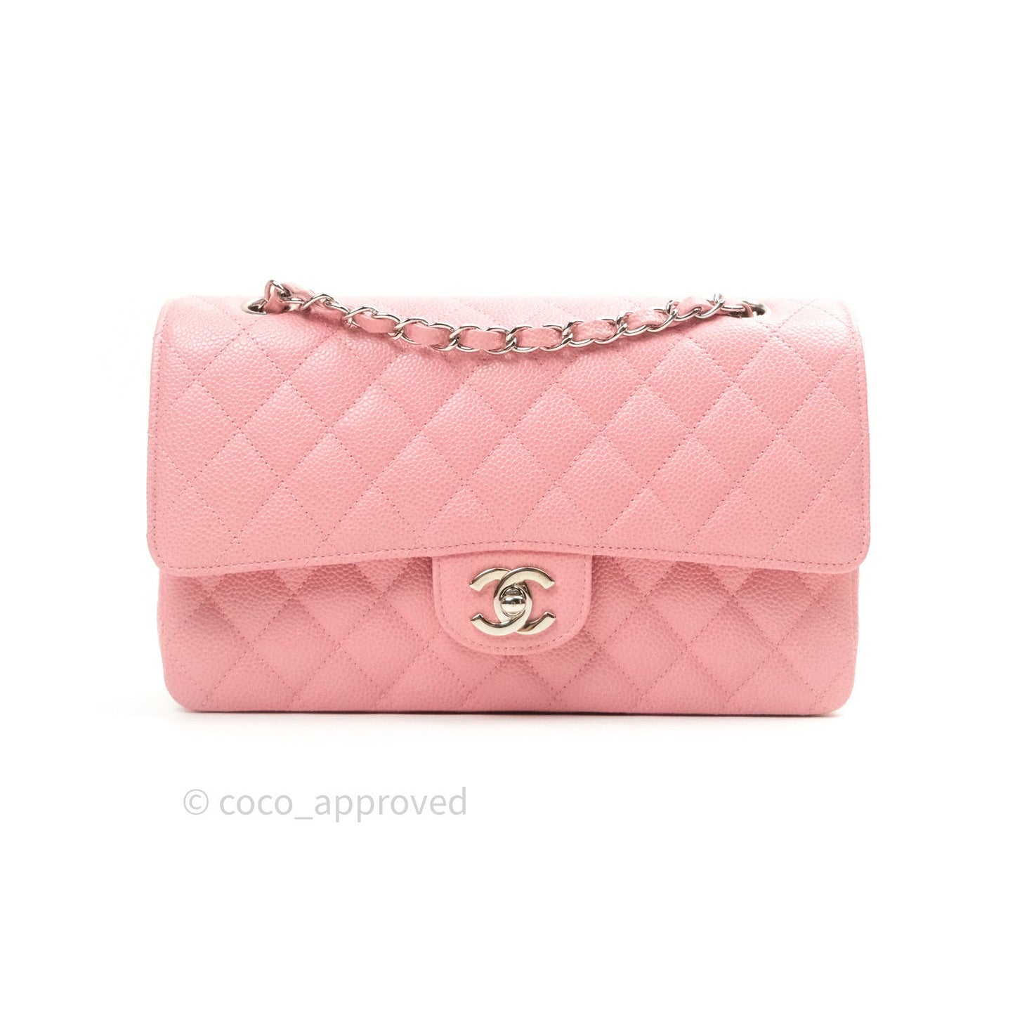 Chanel Classic M/L Medium Double Flap Bag Pink Caviar Silver Hardware