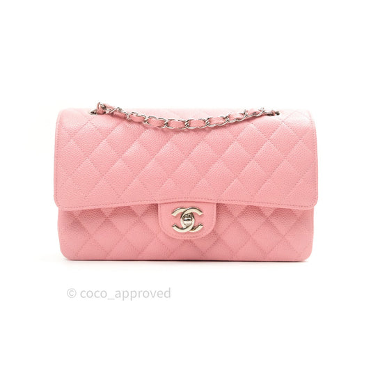 Chanel Classic M/L Medium Double Flap Bag Pink Caviar Silver Hardware