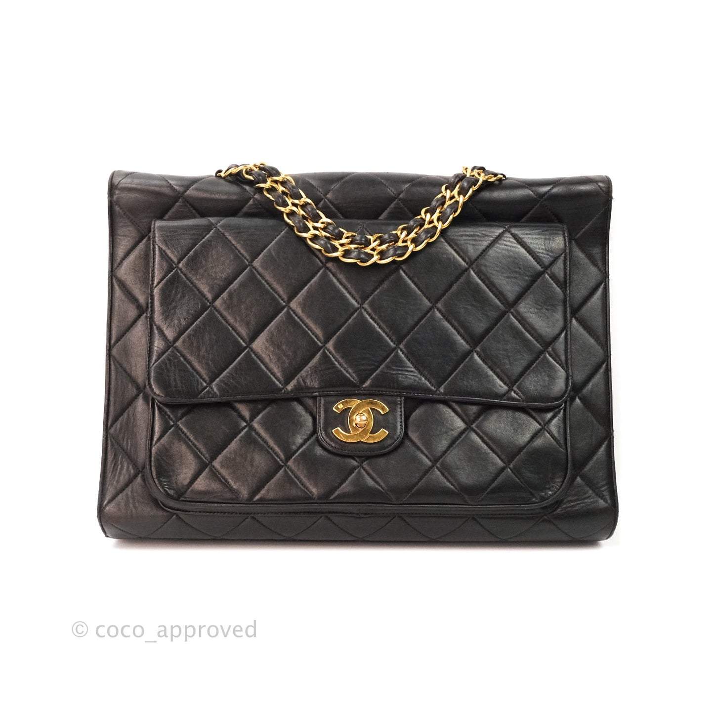 Chanel Vintage Double Sided Briefcase Black Lambskin 24K Gold Hardware