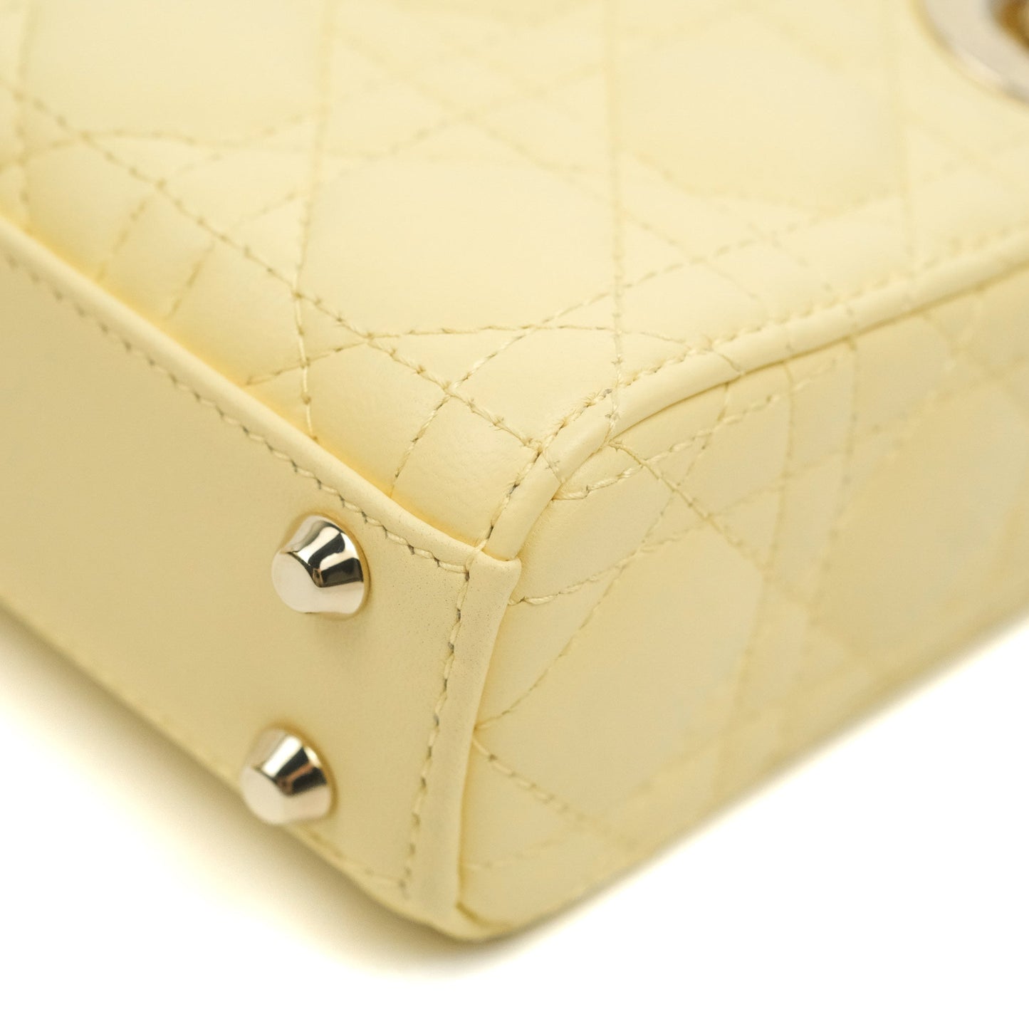 Christian Dior Micro Lady Dior Cannage Pale Yellow Lambskin Gold Hardware